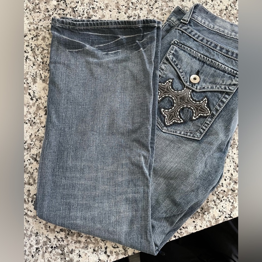Helix Blue Boot Cut Jeans with Embroidered Pocket 36  x 30